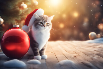 Cute cat with Christmas decoration. Generative AI - 654456963