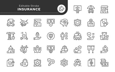 Set of conceptual icons. Vector icons in flat linear style for web sites, applications and other graphic resources. Set from the series - Insurance. Editable outline icon.	