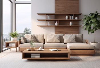 modern living room with wooden furniture