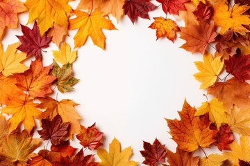Naklejka na ściany i meble Red and orange autumn leaves on white background. Generative AI