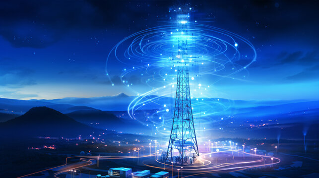 The communication station, standing tall, facilitates wireless connections through its network of antennas..