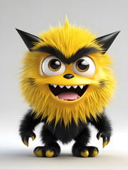 Fototapeta premium yellow little angry monster on a grey background