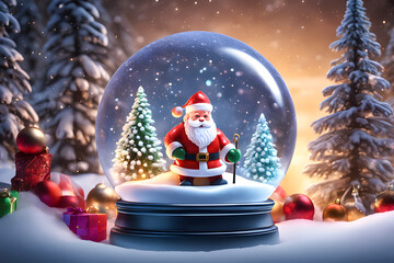 Obraz premium Santa Claus inside Snow globe. Generative AI