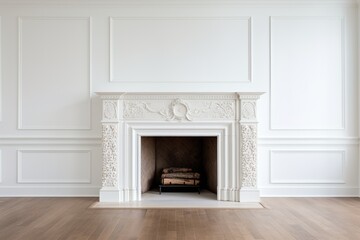 Wooden fireplace surround and white walls in a Victorian style - obrazy, fototapety, plakaty