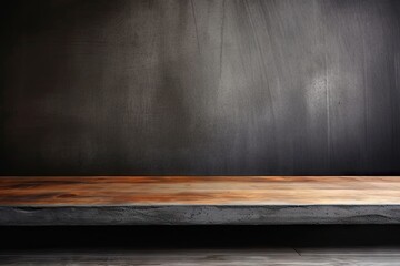Wooden table top with blurred concrete wall background ideal for showcasing products