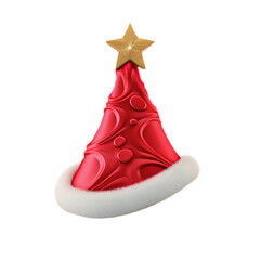 3D character a christmas tree with santa hat on isolated transparent background png. Generated with AI	