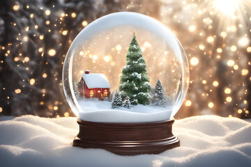 Snow globe with Christmas tree. Generative AI