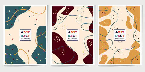 Abstract Set Autumn background, colourful doodle shapes and colors in vector modern trendy design.Cartoon pattern in retro style colors for brochure, poster, banner, cover in postmodern design.