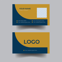Modern and simple business card design with yellow and dark blue color vector illustration.