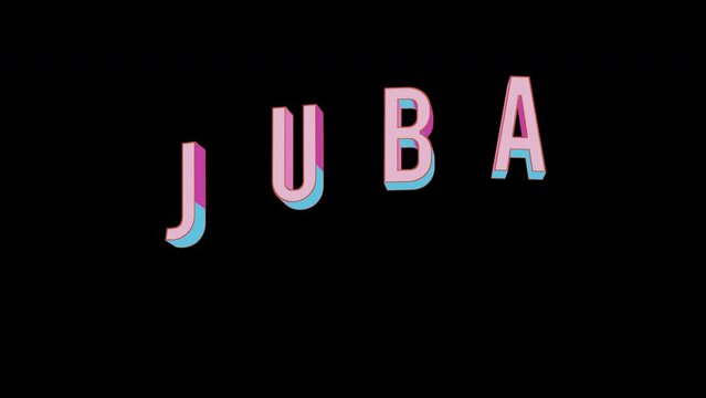 Bright letters jump merrily in the inscription JUBA city. Retro. Alpha channel black. Looped from frame 120 to 240, Alpha BW at the end
