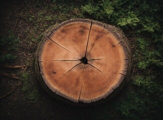 Woodland Texture: Overhead View of a Tree Stump