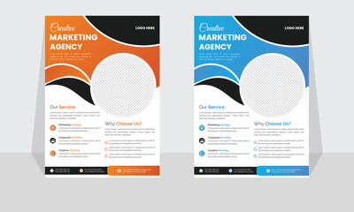 Corporate modern business flyer template design set, minimal business flyer template or eye catching flyer design, flyer in A4 with colorful business proposal, modern with orange and blue flyer