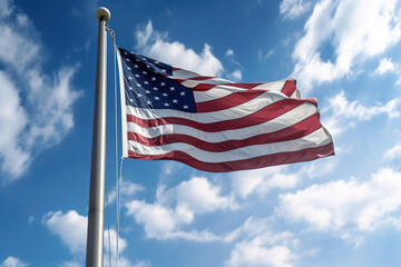 Illustrative of American Flag waving on wind. Generative AI