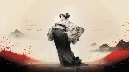 Japanese woman in kimono Illustration Anime