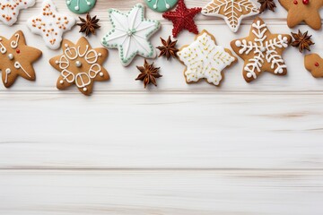 Christmas cookies on white wooden background