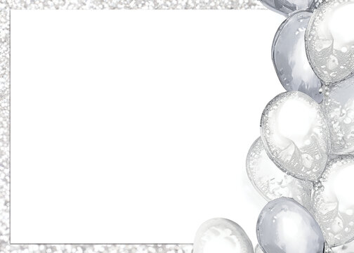 Silver Glitter Border with Watercolor Balloons Background Template