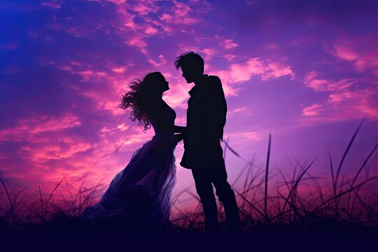 a couple in purple silhouette is in a love Generative AI