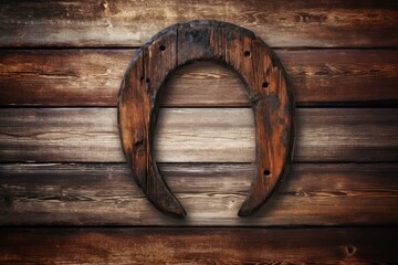 Worn horseshoe on wood