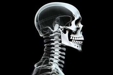 X ray film of the lateral view of the skull and cervical spine