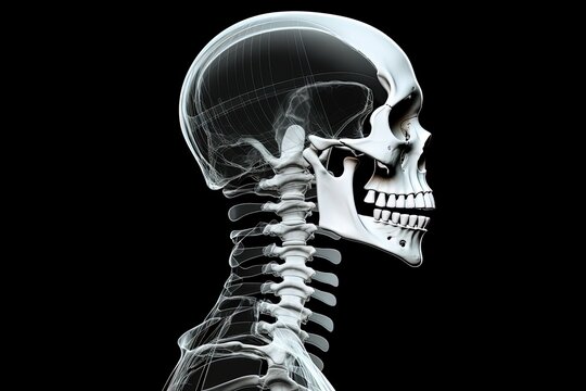 X ray film of the lateral view of the skull and cervical spine
