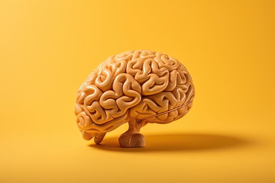 Yellow anatomical brain model on yellow background on the floor