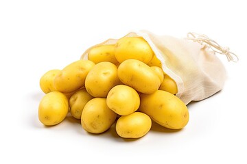 Naklejka na ściany i meble Yellow potato bag on white background