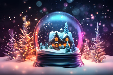 Snow globe with Christmas tree. Generative AI