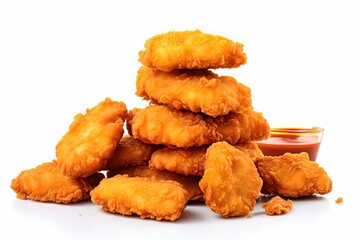 Yummy fried chicken nuggets on white background - obrazy, fototapety, plakaty