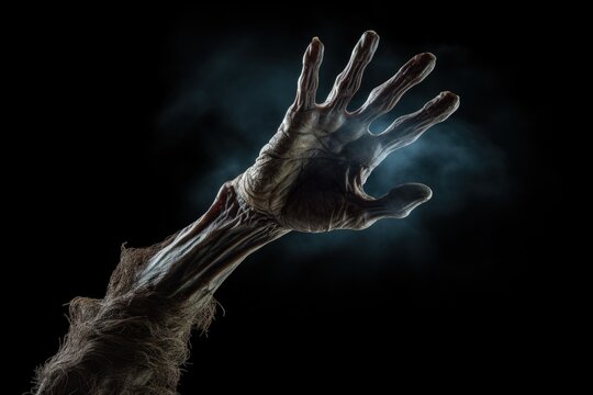 Zombie skeleton hand emerges on spooky Halloween night