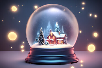 Snow globe with Christmas tree. Generative AI - 654475100