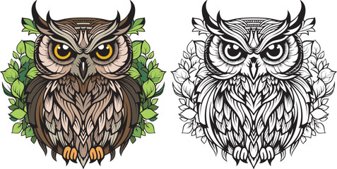 Vector owl coloring page - 654476110