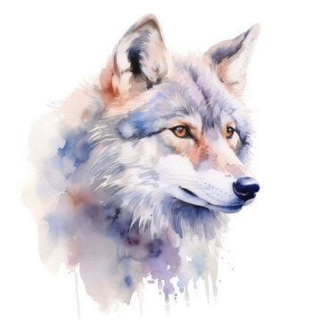 Watercolor portrait of a wolf. Isolated on white background.