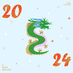 Chinese New Year 2024 modern art design Set for branding cover, card, poster, banner. Chinese zodiac Dragon symbol.  Happy New Year and symbol of the Year of the Dragon