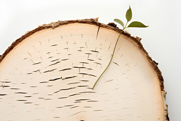 Aspen Tree Wood Closeup - Cross Section with Twig and Leaves - Graphic Resource