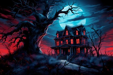 scary house in the forest - obrazy, fototapety, plakaty
