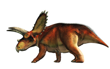 Coahuilaceratops is a species of herbivorous dinosaur that lived during the Late Cretaceous period. It is known for having the largest horns of all ceratopsids. 3D Rendering.