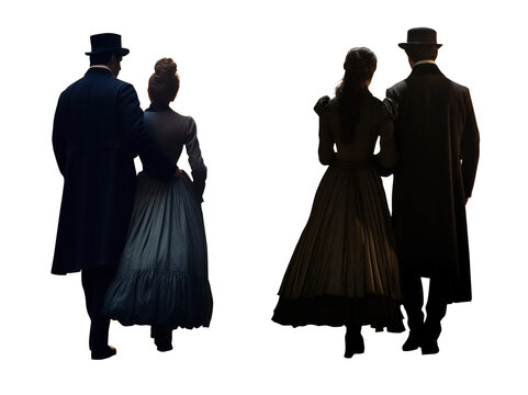 Victorian couple walking. renaissance, reformation, Elizabethan, baroque, edwardian, napoleonic, gilded, belle époque
