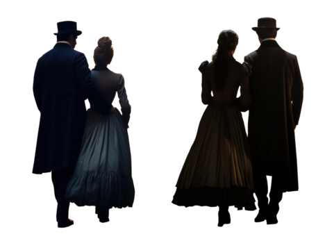 Victorian couple walking. renaissance, reformation, Elizabethan, baroque, edwardian, napoleonic, gilded, belle époque - Powered by Adobe