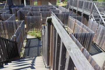 Wooden maze, wooden structure, plank structure