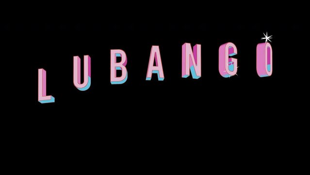 Bright letters jump merrily in the inscription LUBANGO city. Retro. Alpha channel black. Looped from frame 120 to 240, Alpha BW at the end