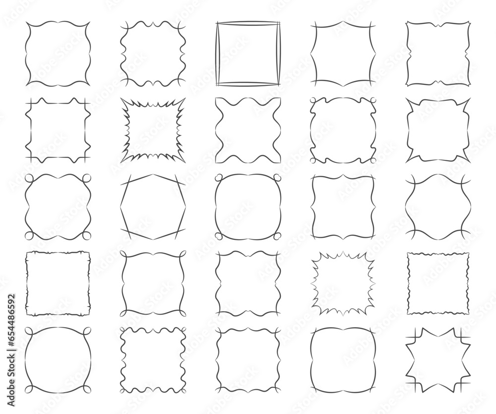 Poster twisted square calligraphic frames set abstract design elements