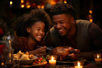 Obraz na płótnie Canvas Black Family Celebrating Christmas Dinner