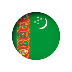 Turkmenistan flag - behind the cut circle paper hole with inner shadow.