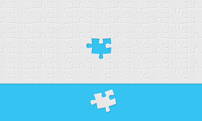 White puzzle with a dropped element isolated on a blue background. Pattern. Illustration