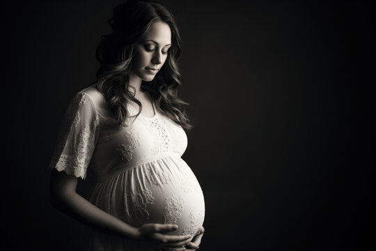 A pregnant woman gently cradles her growing belly with her hands. This image captures the beauty and anticipation of pregnancy. Perfect for maternity or parenting-related content.