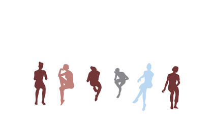 Colorful group of female silhouette drawings