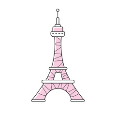 Pink Eiffel tower isolated cartoon vector illustration