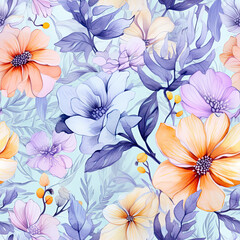 Watercolor Dreamy Floral Digital seamless pattern on color background 