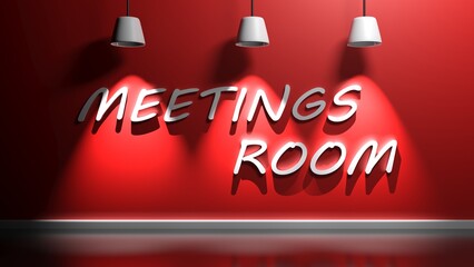 Meetings room red wall with lamps - 3D rendering illustration
