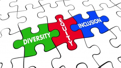 Diversity Equity Inclusion Belonging DEIB Puzzle Pieces Solution 3d Animation